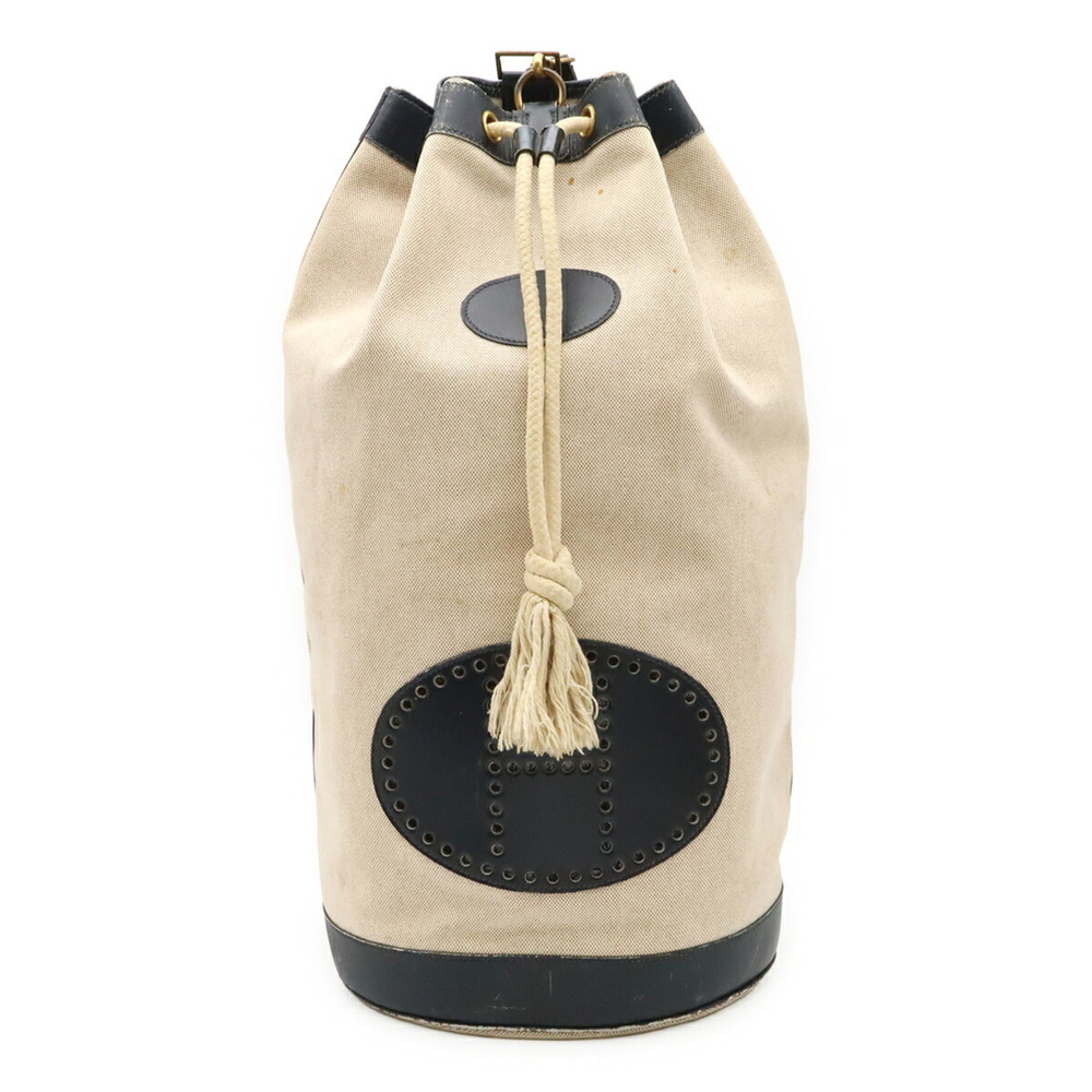 HERMES Lunch H Perforated Shoulder Bag, Toile Box Calf Leather, Navy/Natural